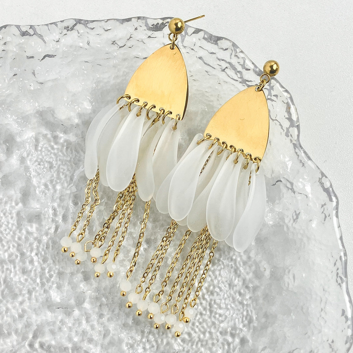 1 Pair Hawaiian Exaggerated Irregular Chain Tassel Plating Stainless Steel Crystal Drop Earrings