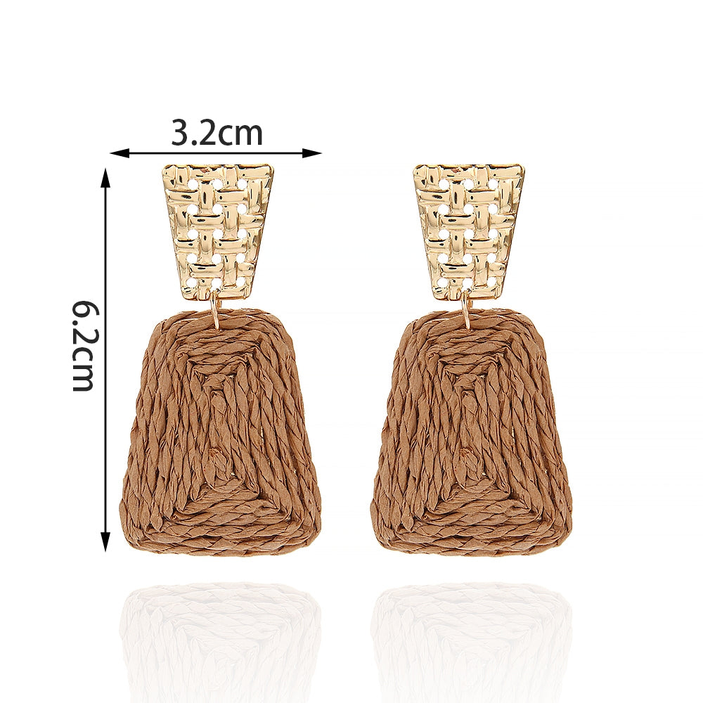 Hawaiian Tropical Geometric Raffia 14K Gold Plated Drop Earrings