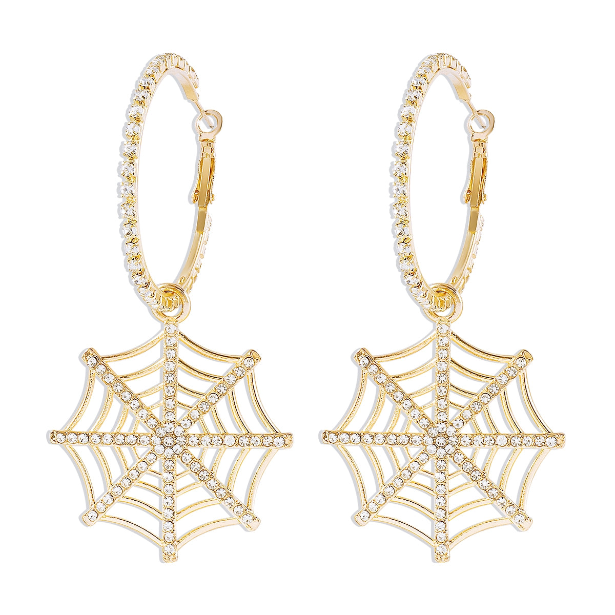 Hip-Hop Spider Web Rhinestone Drop Earrings for Halloween Party