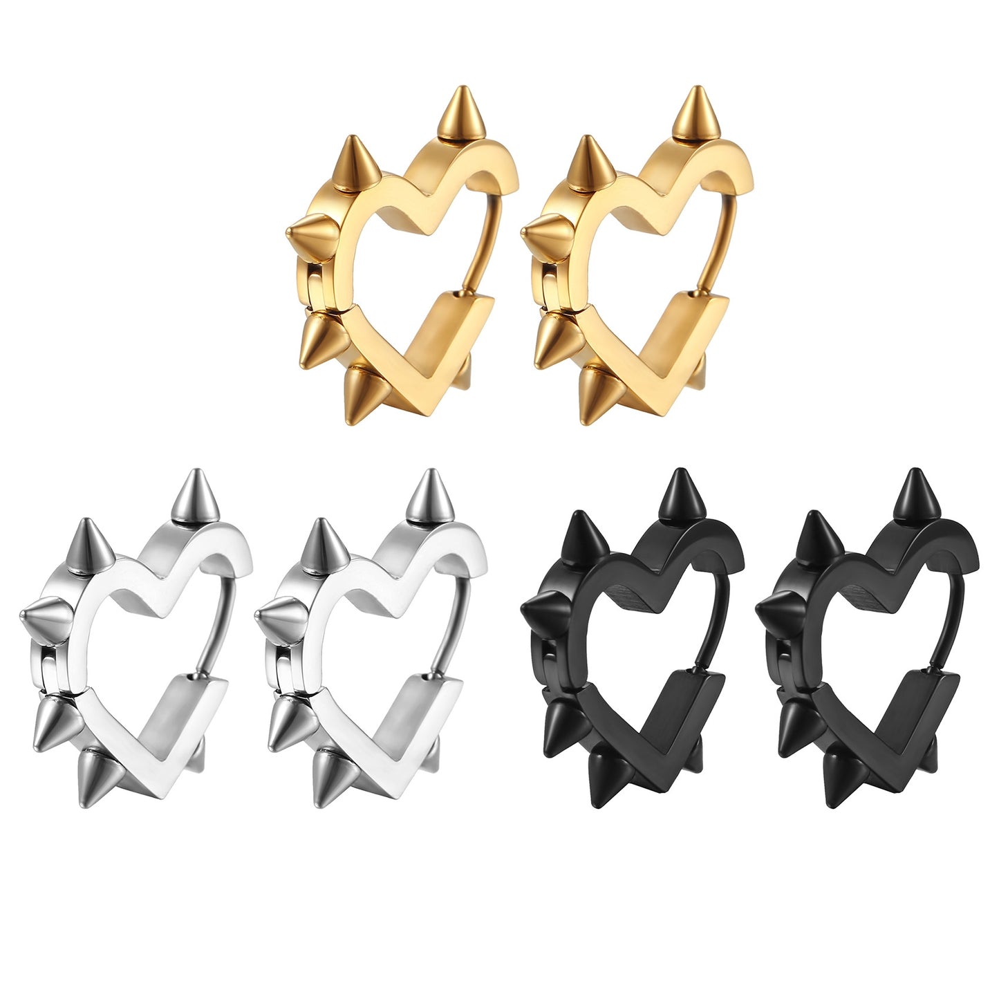 1 Pair Hip-Hop Heart Shape 18K Gold Plated Stainless Steel Geometric Earrings