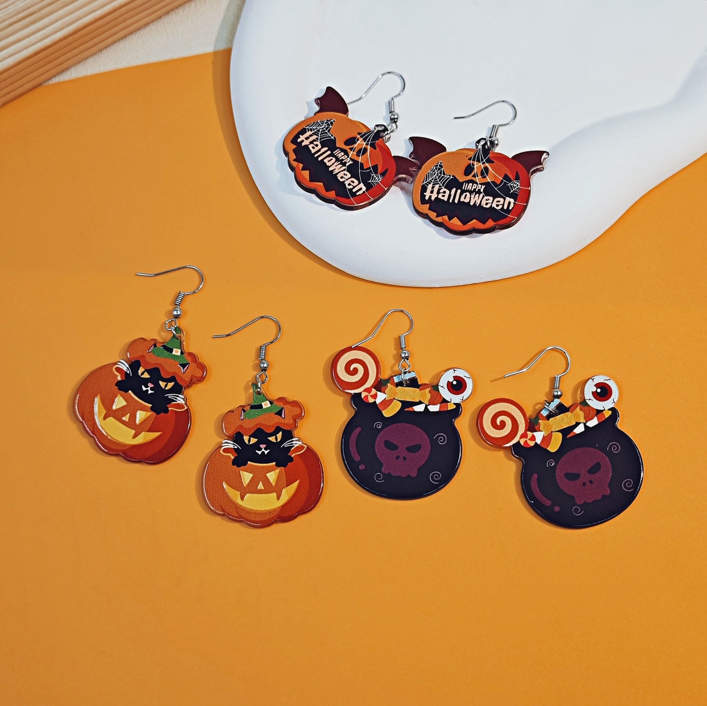 1 Pair Hip-Hop Retro Color Block Ghost Pumpkin Acrylic Drop Earrings