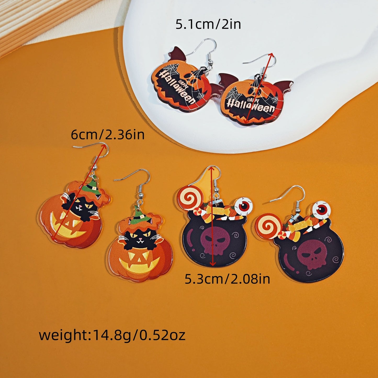1 Pair Hip-Hop Retro Color Block Ghost Pumpkin Acrylic Drop Earrings