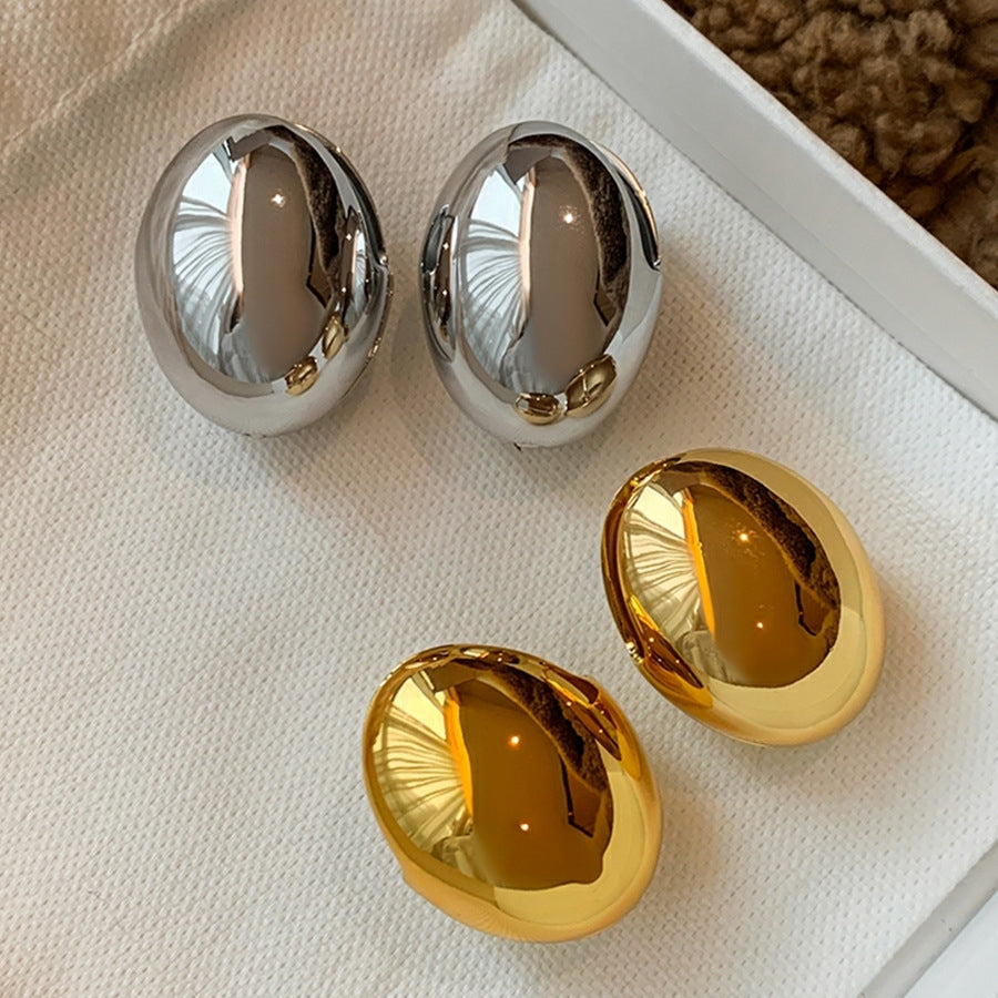 18K Gold Plated Oval Alloy Earrings - Hip-Hop Retro & High-End Niche Design