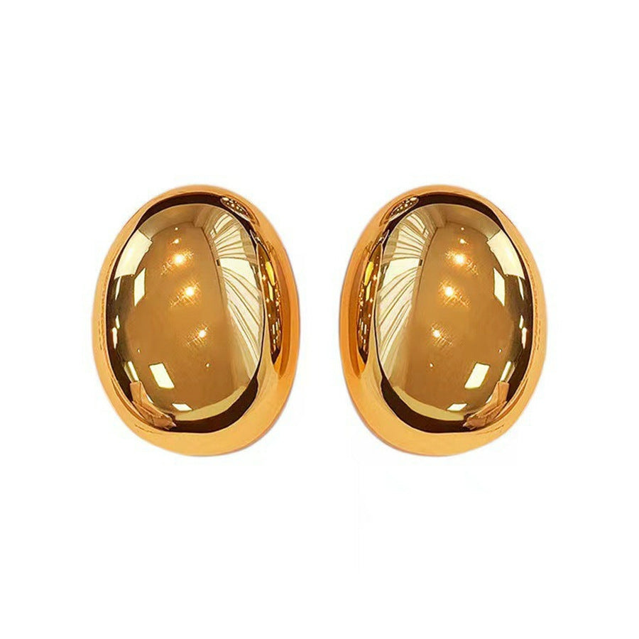 18K Gold Plated Oval Alloy Earrings - Hip-Hop Retro & High-End Niche Design