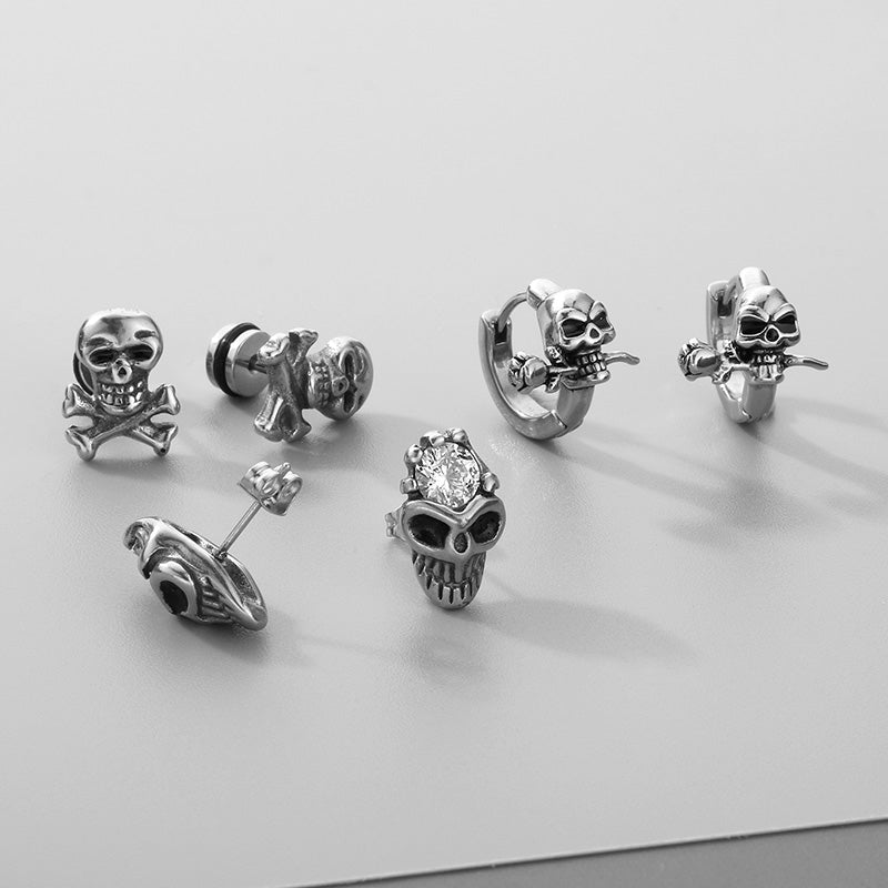 1 Pair Hip-Hop Skull Inlay 304 Stainless Steel Zircon Earrings Ear Studs