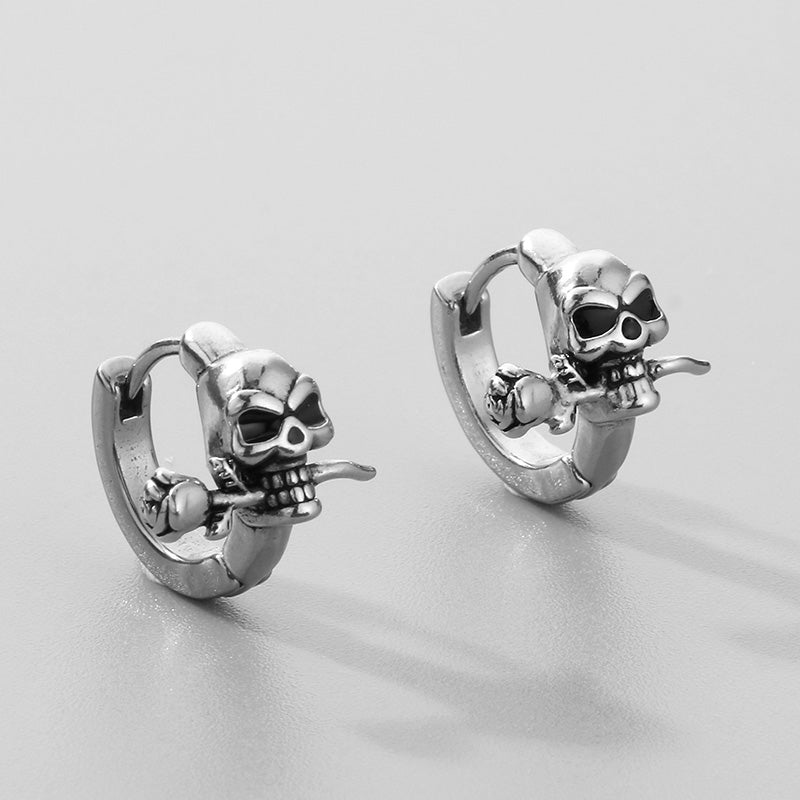 1 Pair Hip-Hop Skull Inlay 304 Stainless Steel Zircon Earrings Ear Studs