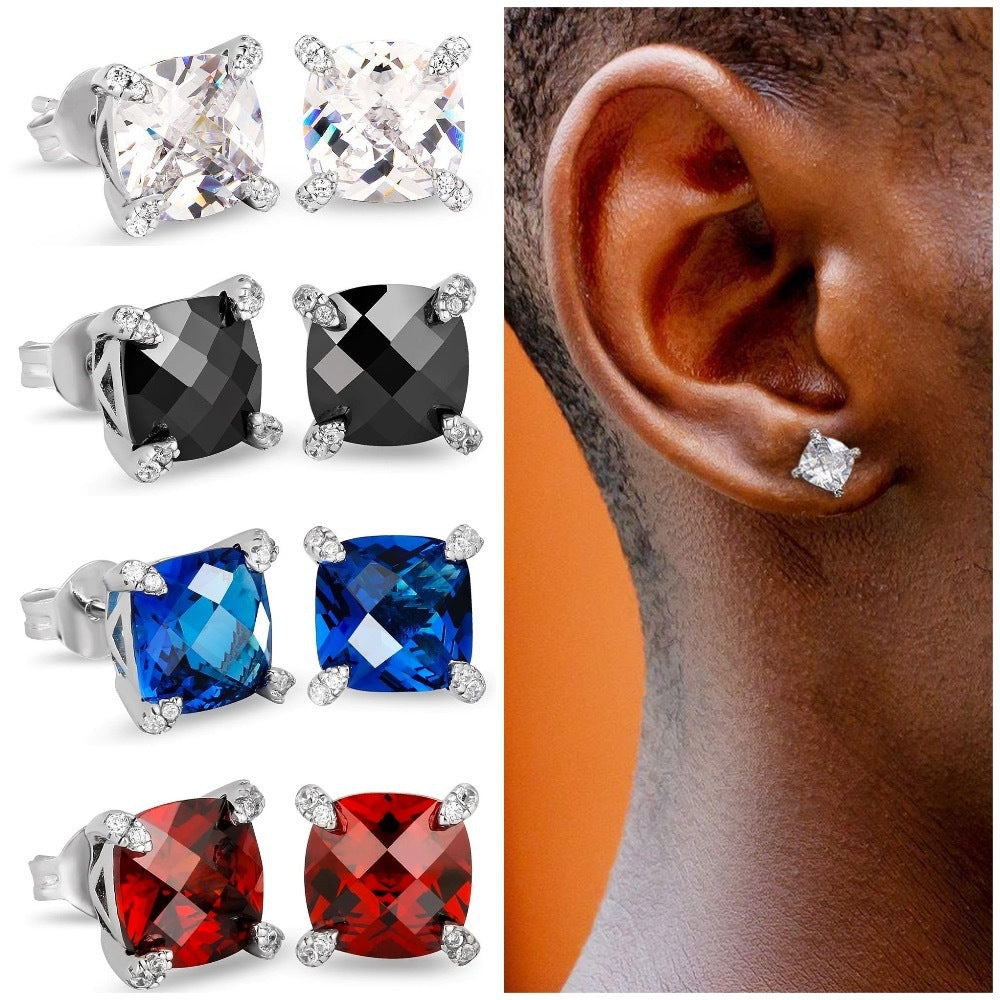 1 Pair Hip-hop Geometric Copper Zircon Stud Earrings 8mm Square Design