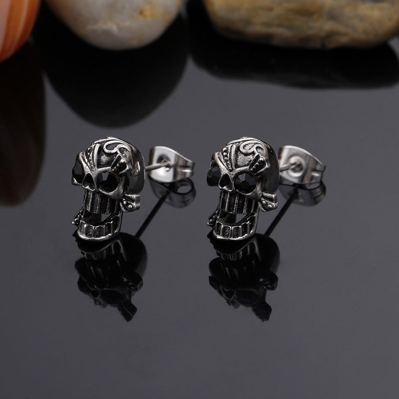 Hip-hop Retro Punk Skull Titanium Steel Stud Earrings