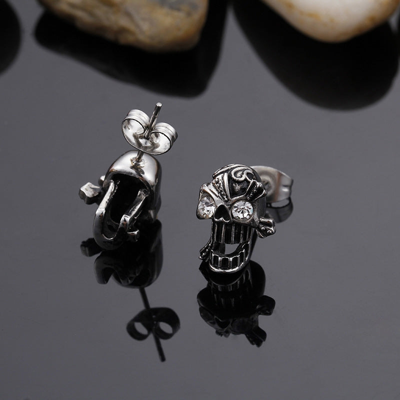 Hip-hop Retro Punk Skull Titanium Steel Stud Earrings