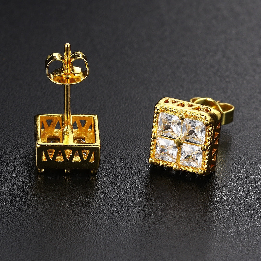 1 Pair Hip-hop Square Copper Zircon Stud Earrings