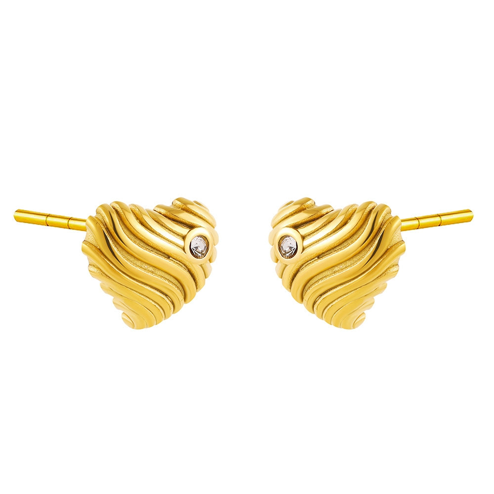 1 Pair IG Style Basic French Style Red Heart Inlay 304 Stainless Steel Zircon 18K Gold Plated Ear Studs