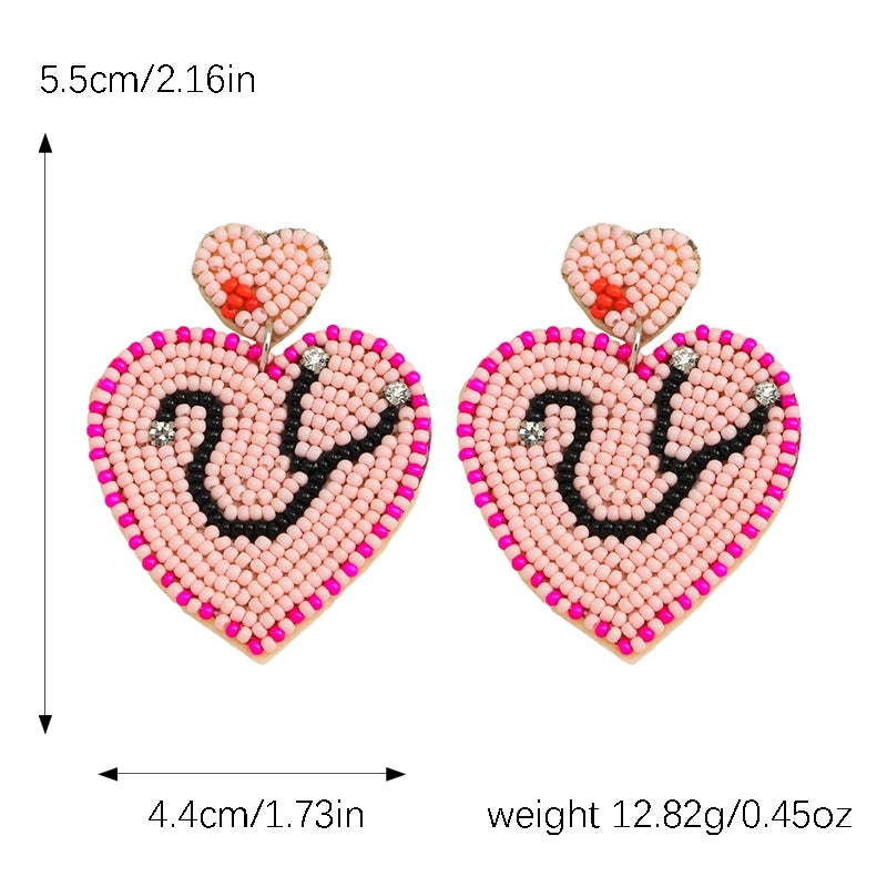 IG Style Heart Shape Beaded Rhinestone Drop Earrings