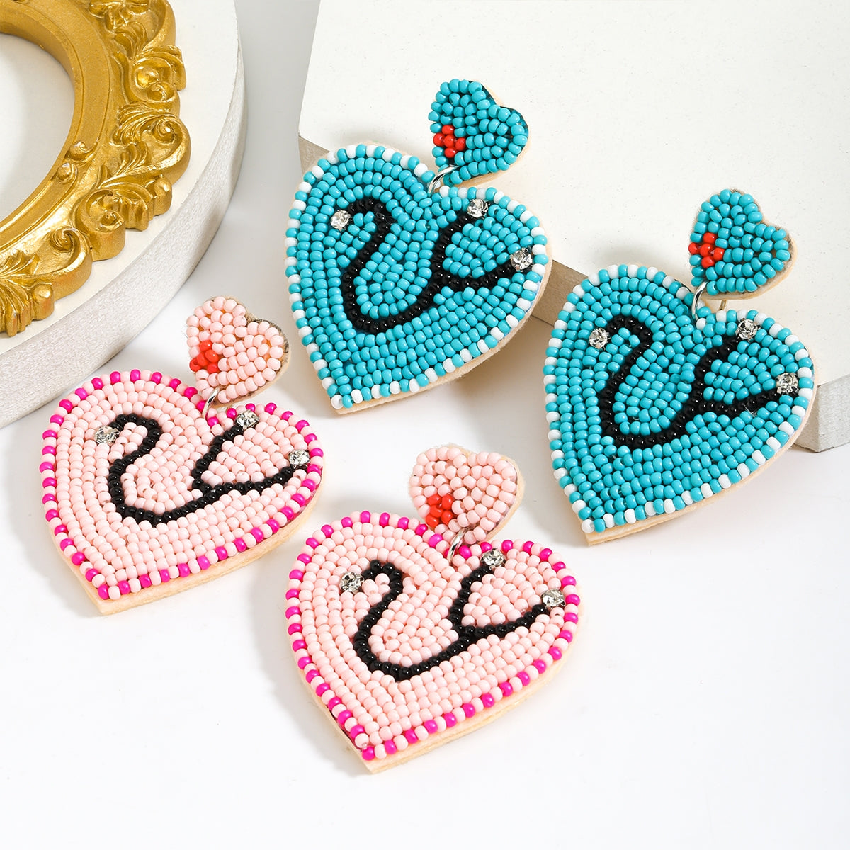 IG Style Heart Shape Beaded Rhinestone Drop Earrings