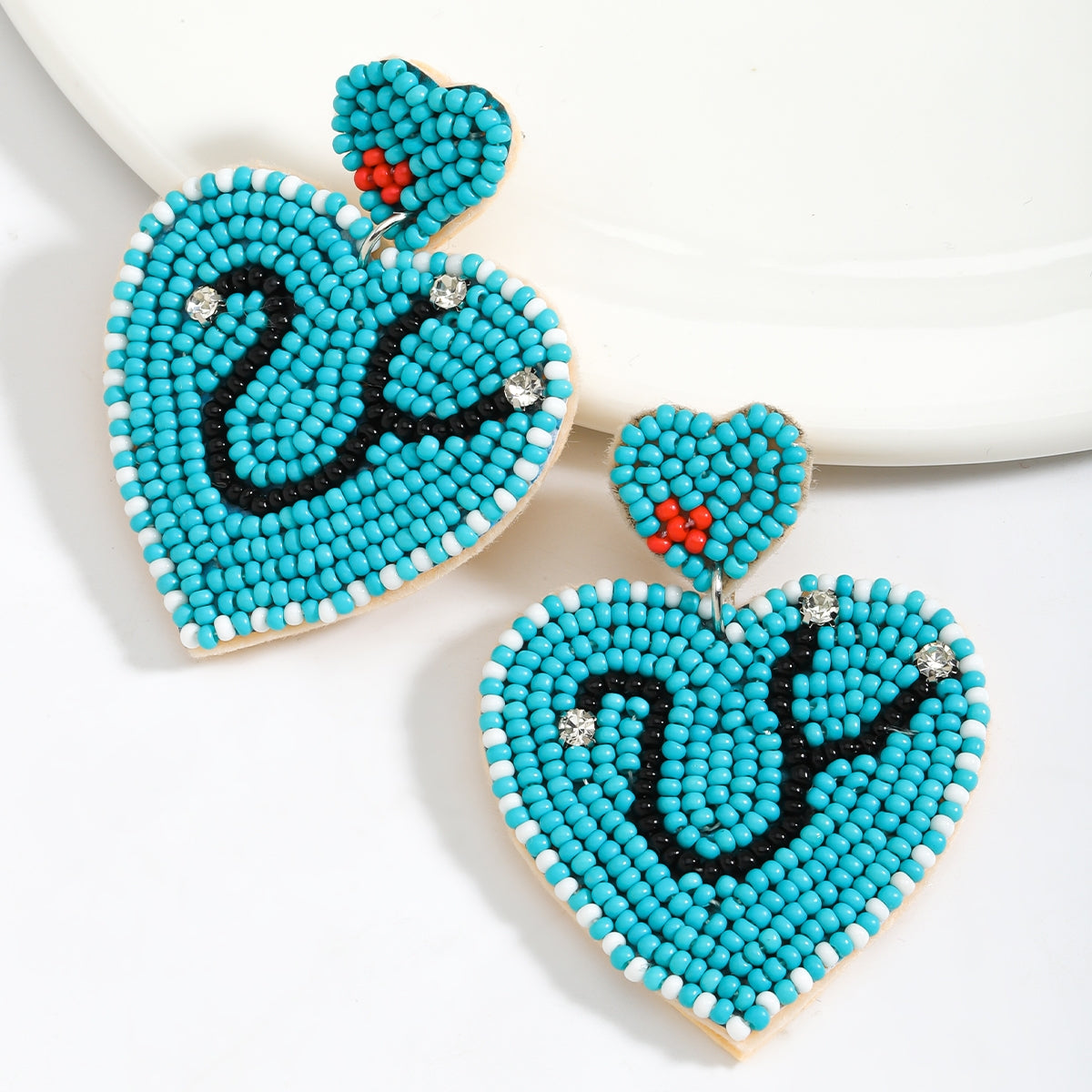 IG Style Heart Shape Beaded Rhinestone Drop Earrings