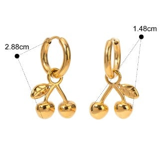 1 Pair IG Style Cherry 316 Stainless Steel  18K Gold Plated Drop Earrings