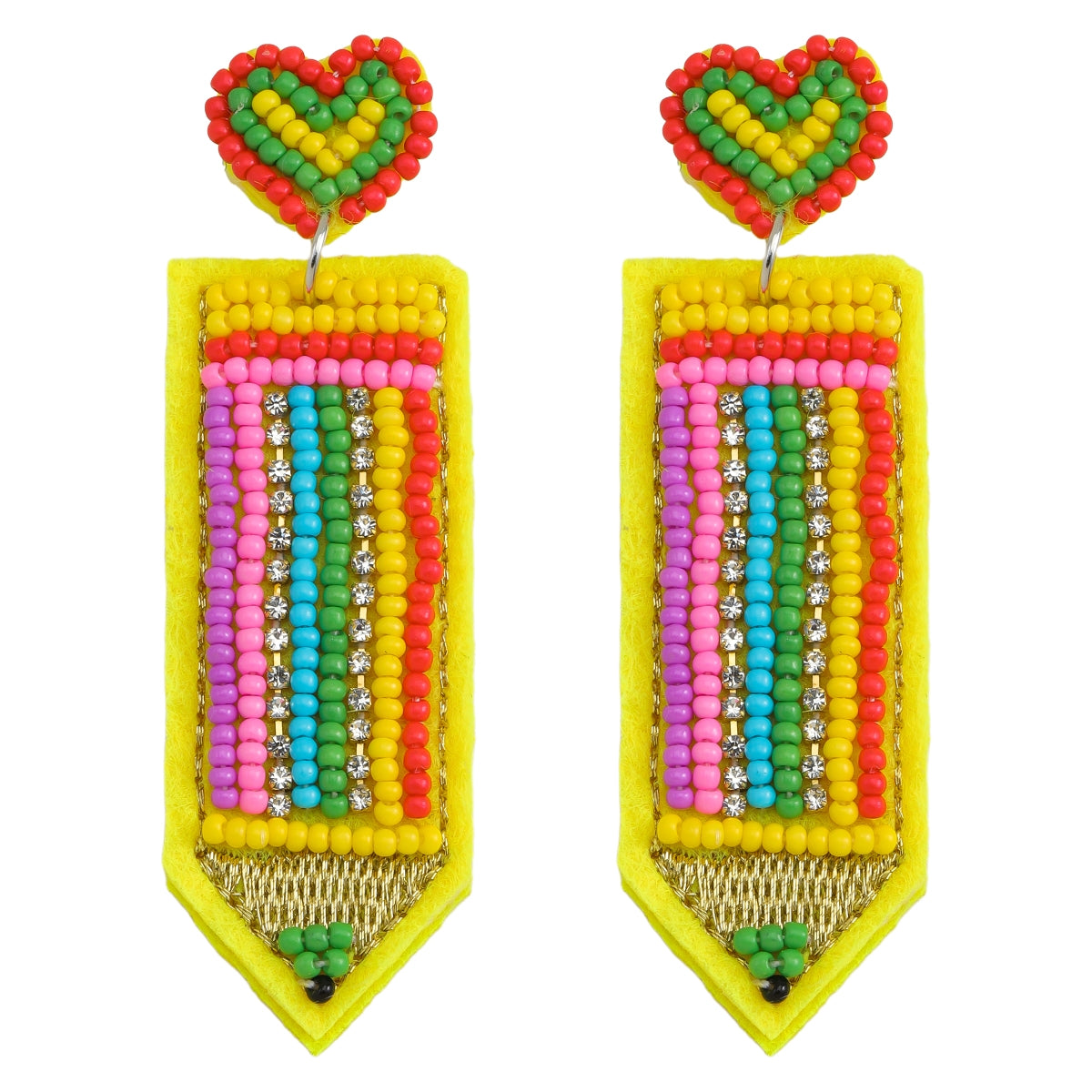 IG Style Cute Letter Beaded Pencil Drop Earrings - Handmade Colorful Seed Bead Jewelry for Teachers