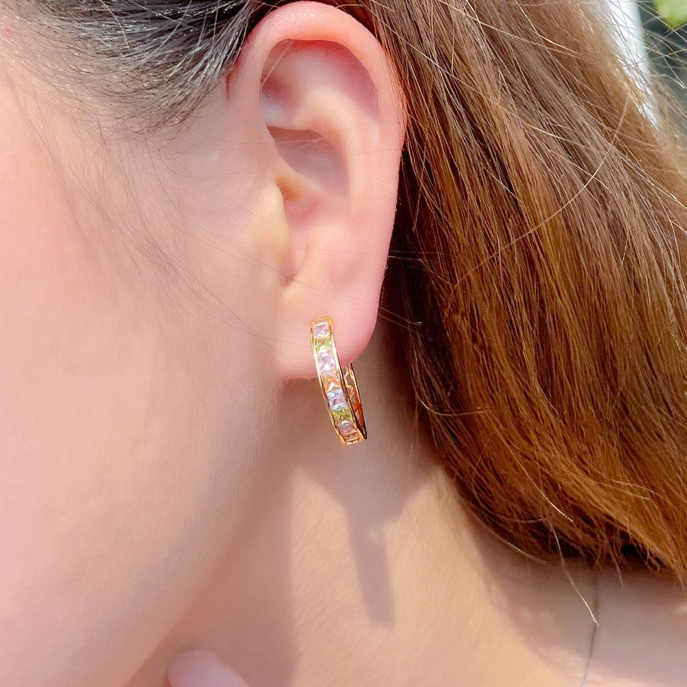 IG Style Elegant Zircon Inlay Circle Earrings - Colorful Geometric Hoops