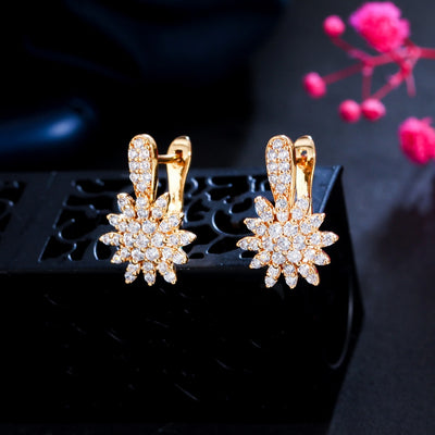 IG Style Flower Inlay Copper Zircon Stud Earrings - Trendy Minimalist Design