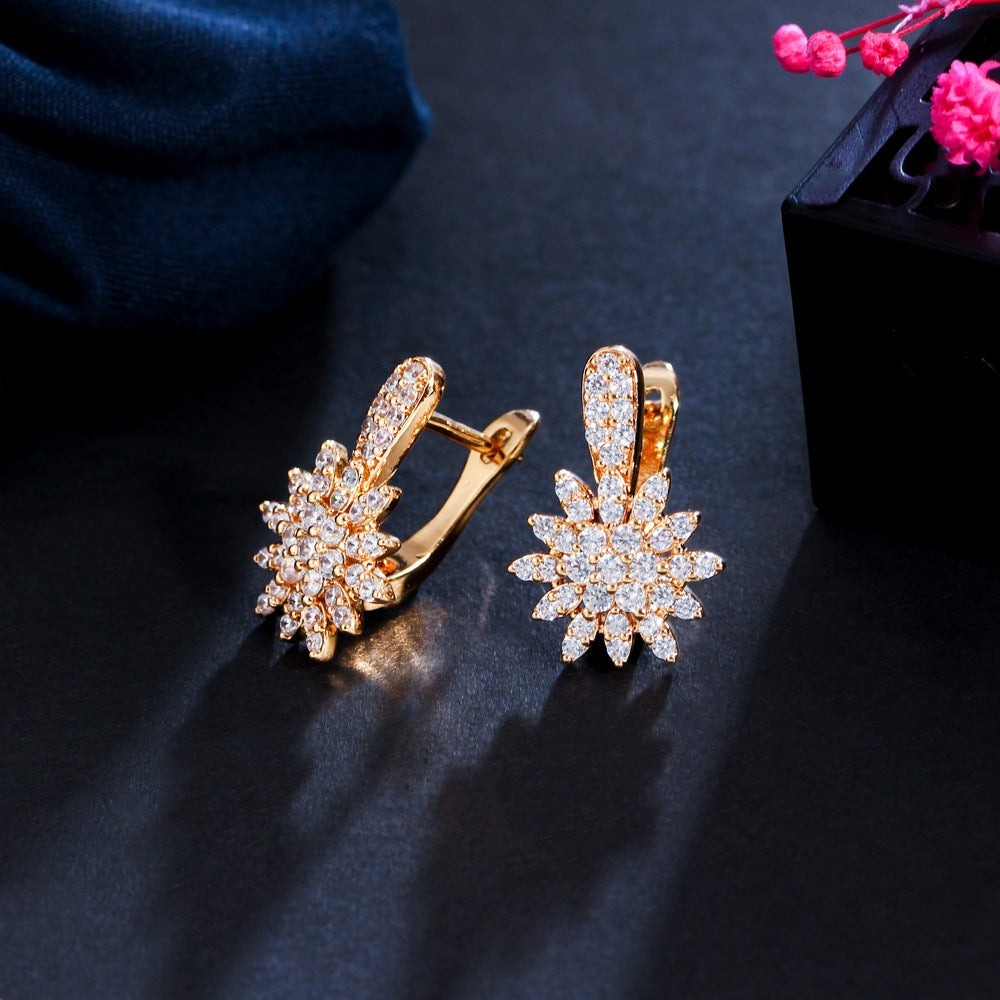 IG Style Flower Inlay Copper Zircon Stud Earrings - Trendy Minimalist Design