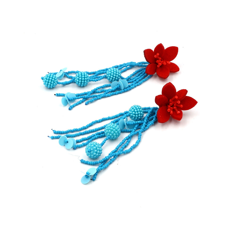 IG Style Retro Flower Beaded Tassel Resin Drop Earrings