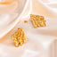 IG Style 18K Gold Plated Rhombus Pleated Stainless Steel Stud Earrings for Women