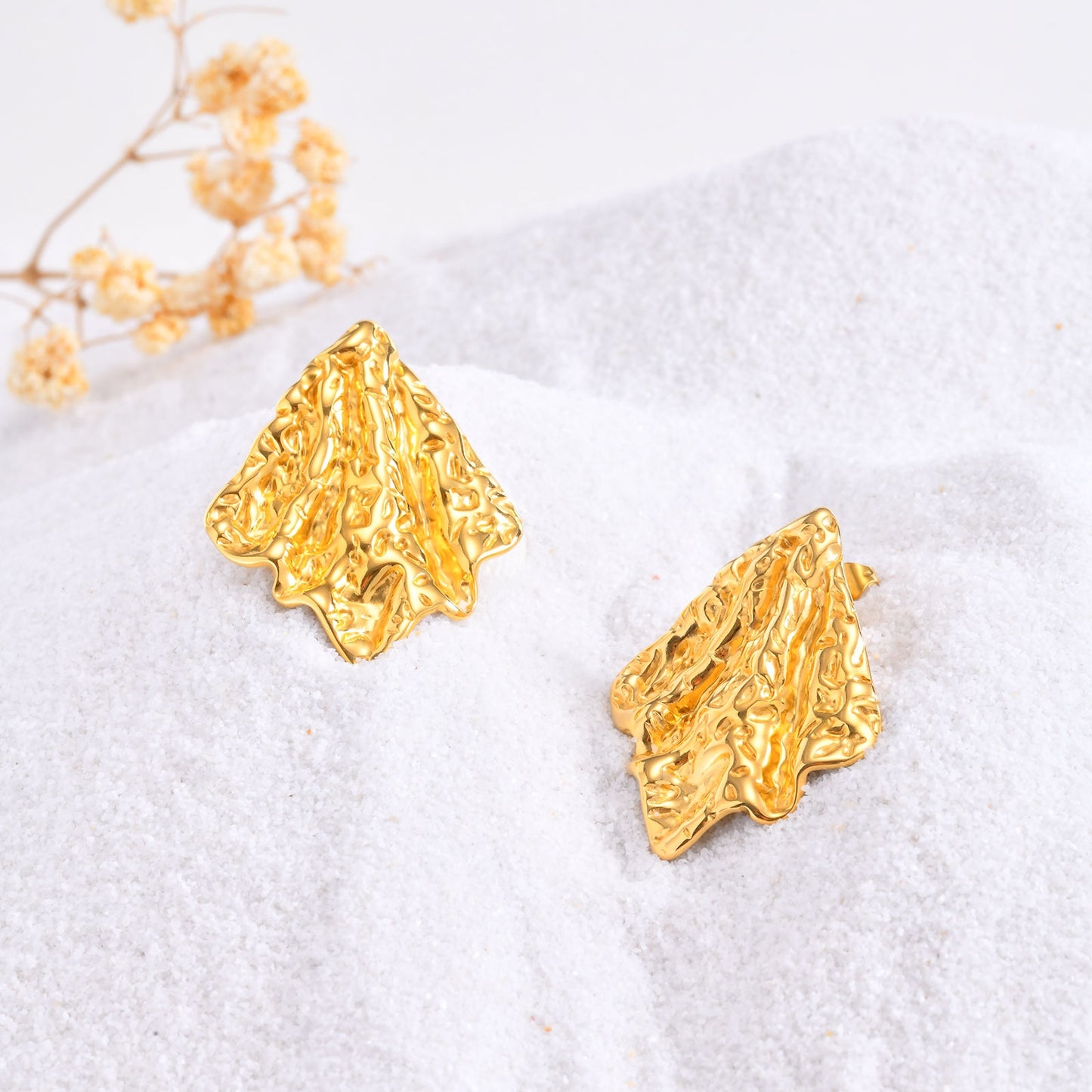 IG Style 18K Gold Plated Rhombus Pleated Stainless Steel Stud Earrings for Women