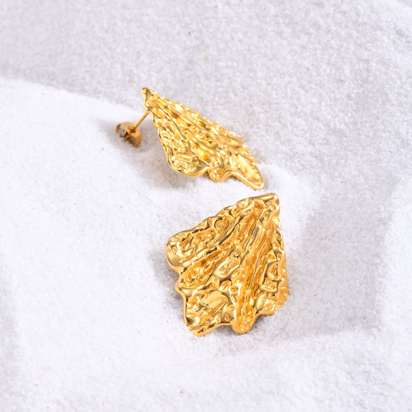 IG Style 18K Gold Plated Rhombus Pleated Stainless Steel Stud Earrings for Women