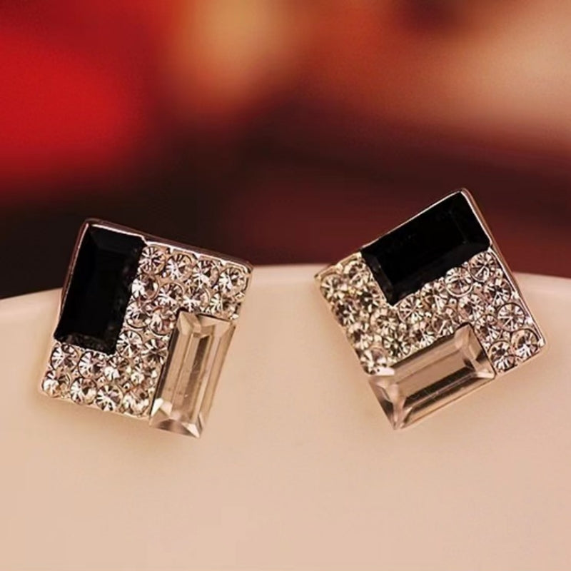 "Geometric Rhinestone Square Stud Earrings for Women"
