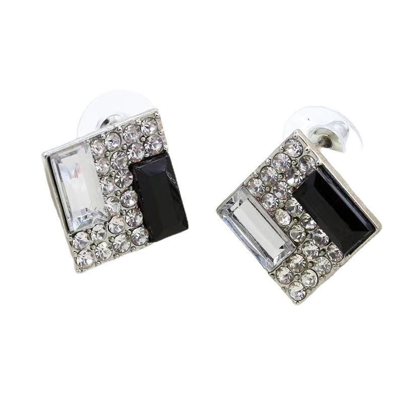 "Geometric Rhinestone Square Stud Earrings for Women"