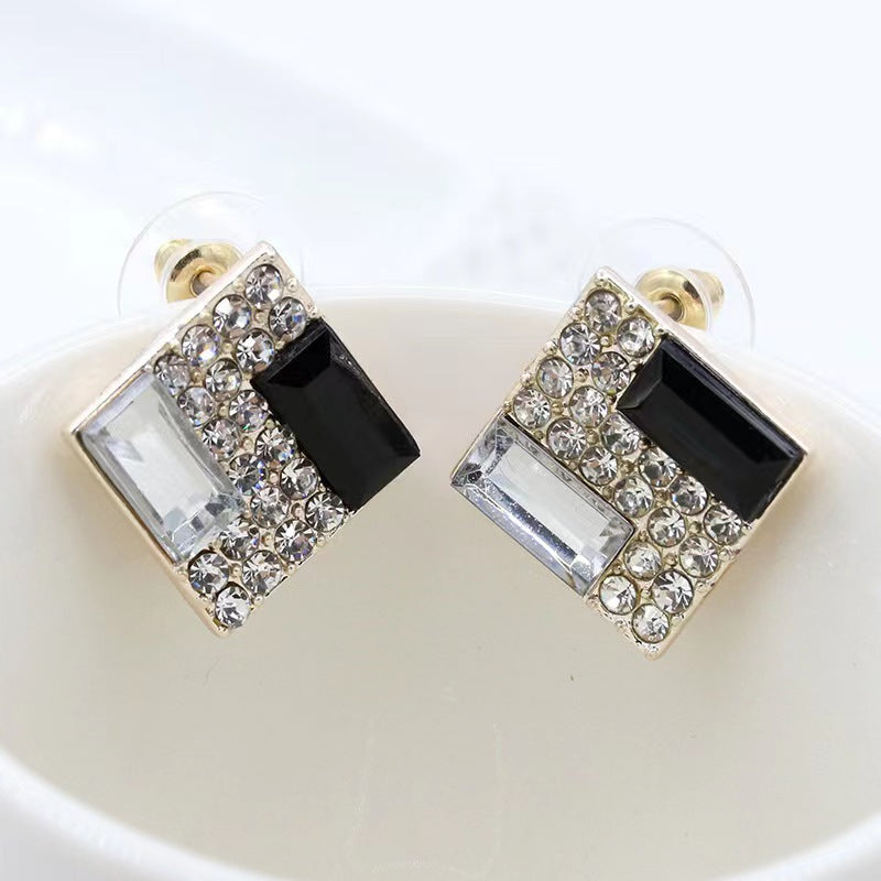 "Geometric Rhinestone Square Stud Earrings for Women"