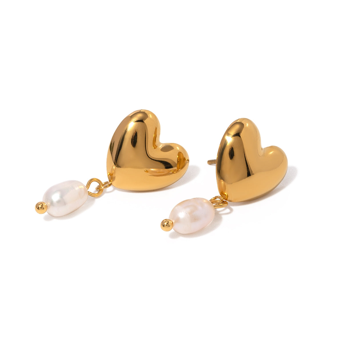 1 Pair IG Style Heart Shape Pearl 18K Gold Plated Stainless Steel Drop Earrings