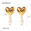 1 Pair IG Style Heart Shape Pearl 18K Gold Plated Stainless Steel Drop Earrings