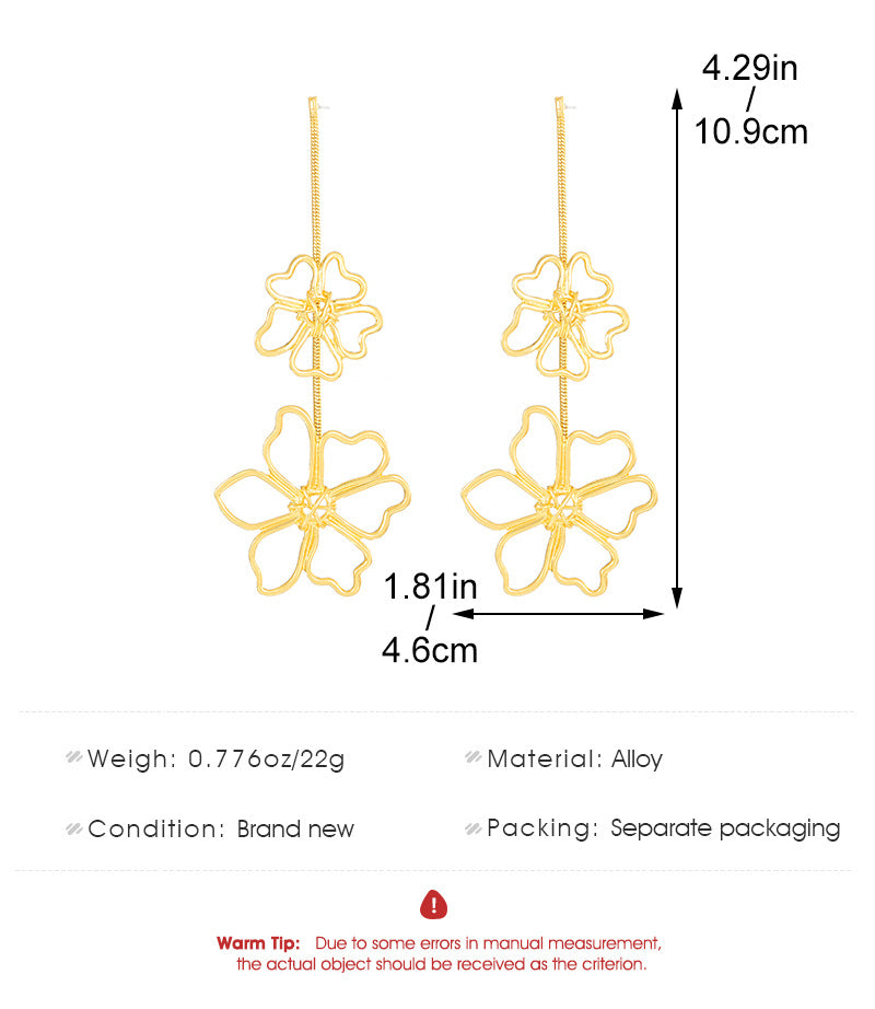"Elegant Leaf and Flower Design Alloy Drop Earrings - Retro Fashion Statement Jewelry"