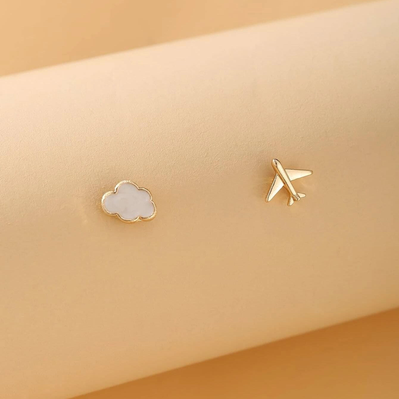 IG Style Asymmetrical Cloud Airplane Alloy Stud Earrings - Cute European American Design