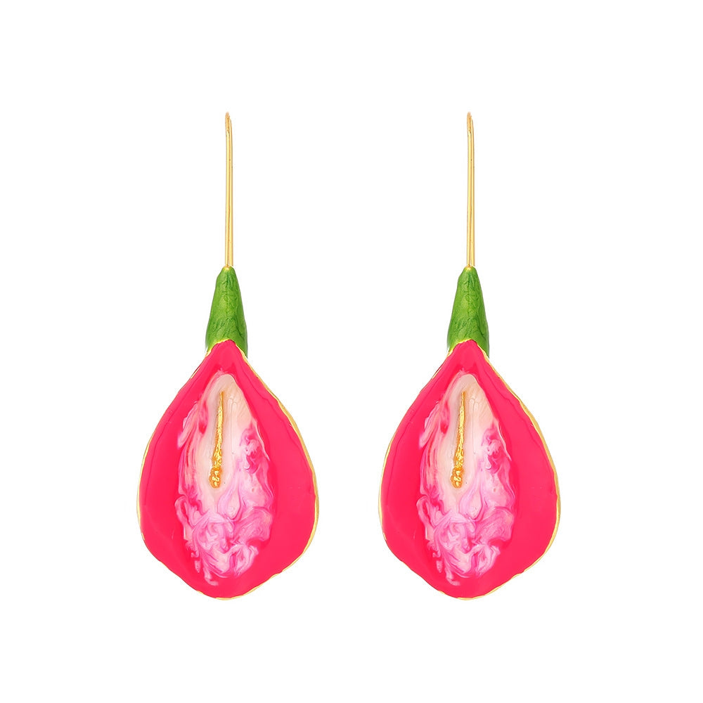 IG Style Enamel Tulip Flower Drop Earrings