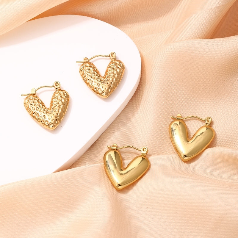 IG Style Vintage Heart Shape Gold Plated Stainless Steel Ear Clips