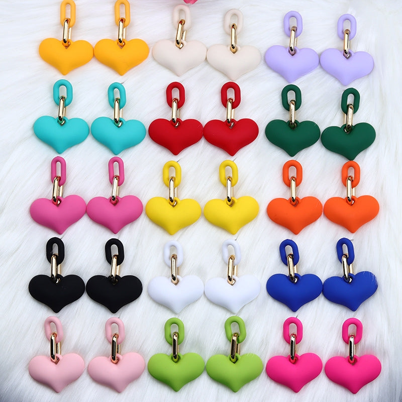 1 Pair Heart Shape Acrylic Drop Earrings - Fashionable Candy Color Chain Design