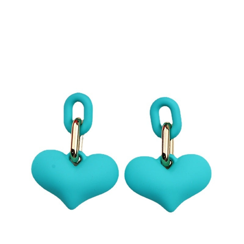 1 Pair Heart Shape Acrylic Drop Earrings - Fashionable Candy Color Chain Design