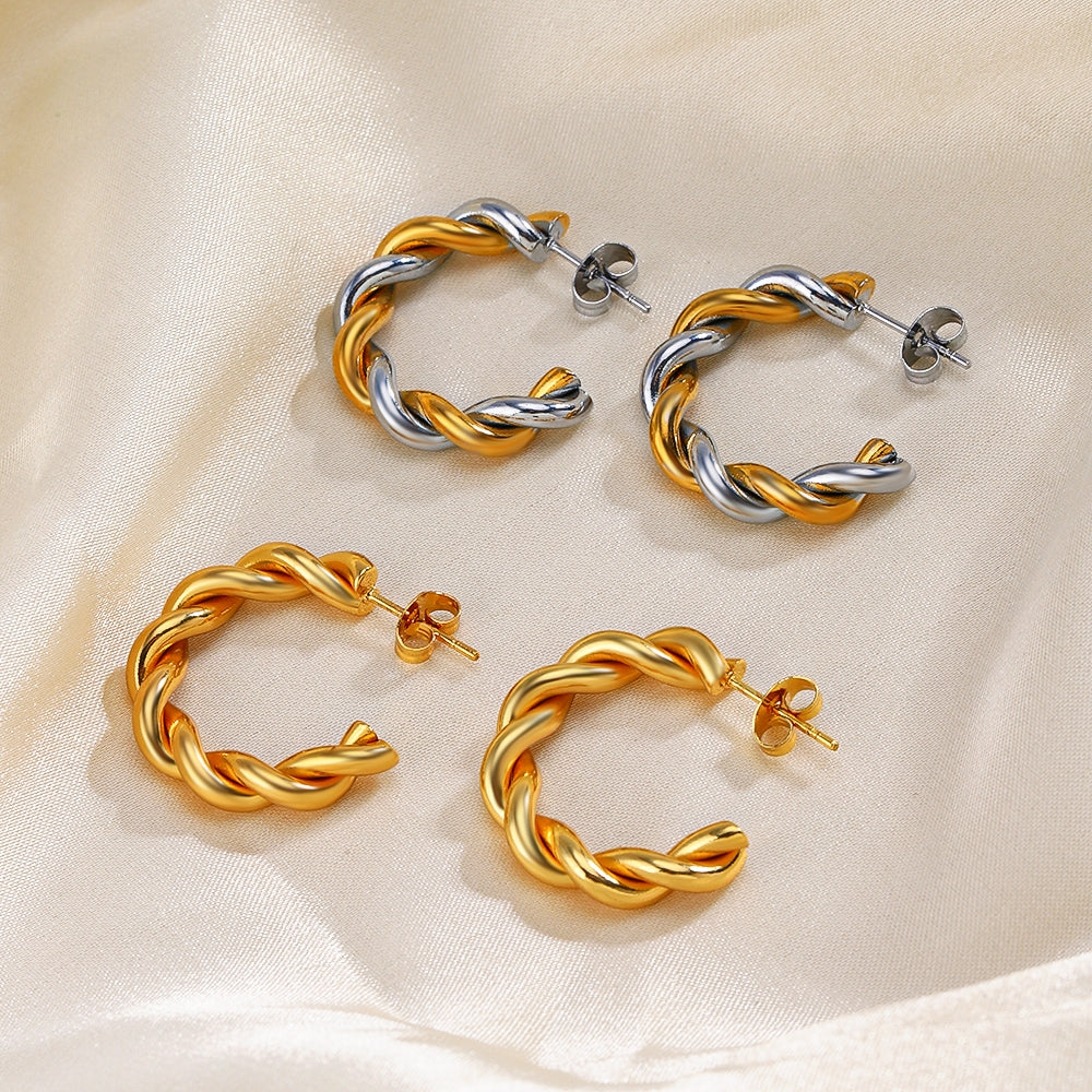 18k Gold Plated Stainless Steel Twist Hoop Earrings