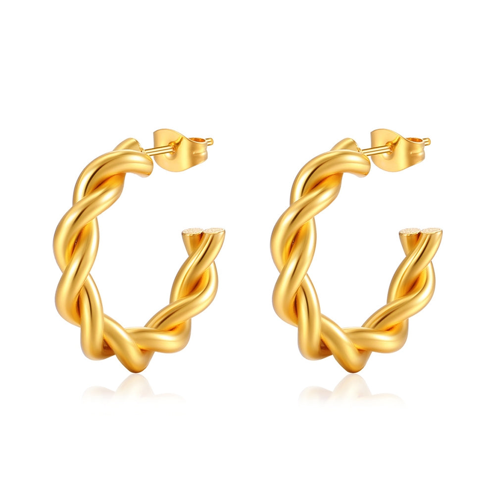 18k Gold Plated Stainless Steel Twist Hoop Earrings