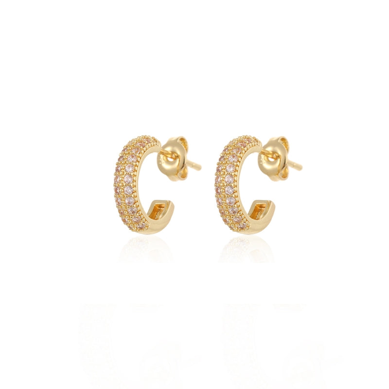 1 Pair C Shape Gold Plated Zircon Copper Stud Earrings