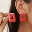 1 Pair Bridal Geometric Square Metal Drop Earrings with Red Vintage Style Studs