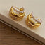 1 Pair Elegant C Shape 24k Gold Plated Copper Pearl Weave Hoop Earrings