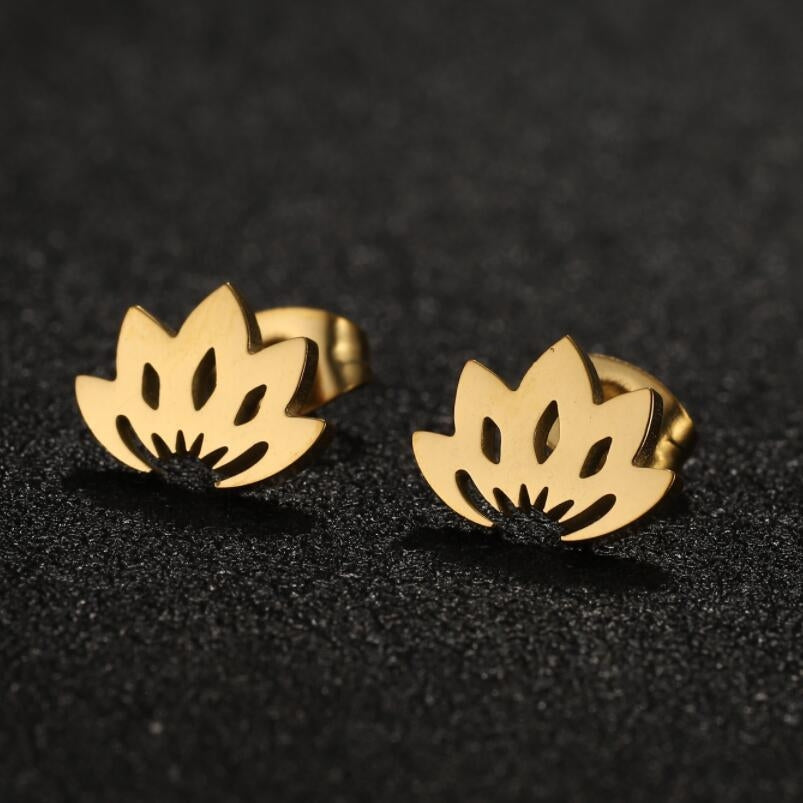 1 Pair Modern Lotus Hollow Out Stainless Steel Stud Earrings