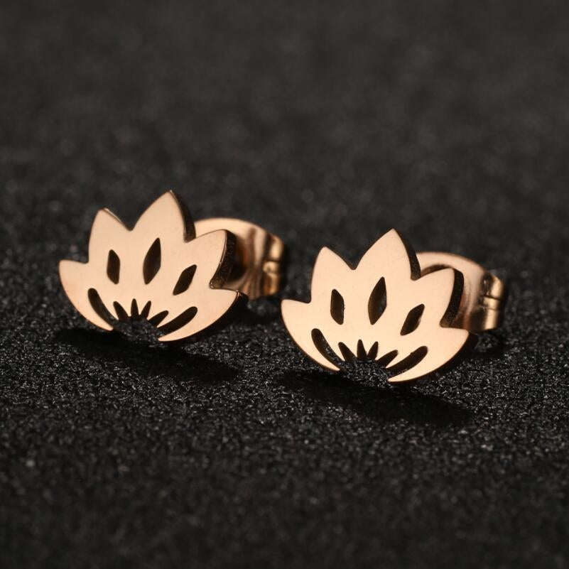 1 Pair Modern Lotus Hollow Out Stainless Steel Stud Earrings