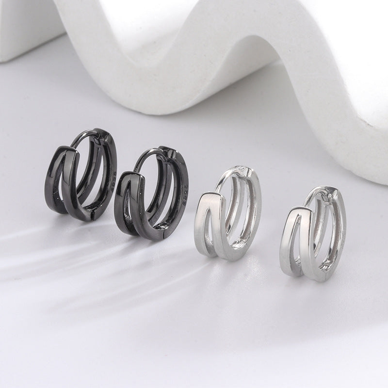 1 Pair Unisex Geometric Double Layer Sterling Silver Hoop Earrings