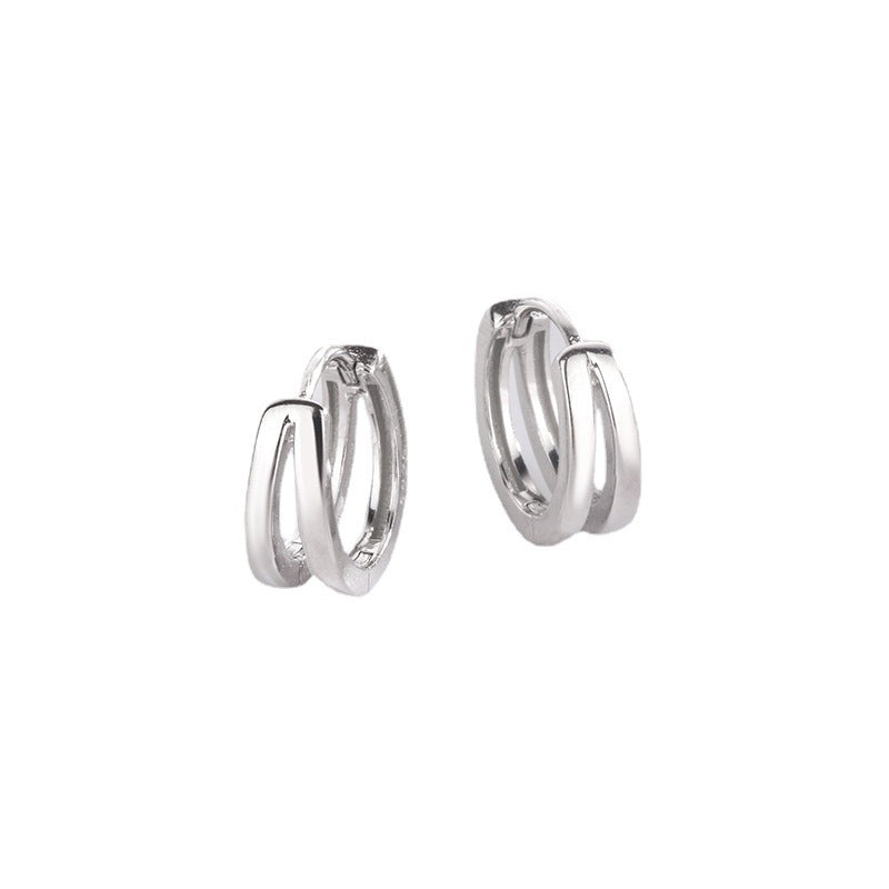 1 Pair Unisex Geometric Double Layer Sterling Silver Hoop Earrings