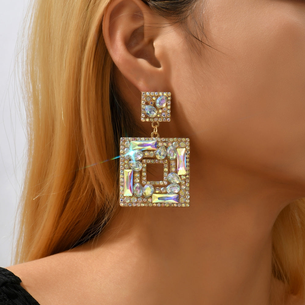 1 Pair Square Gemstone Drop Earrings - Trendy Fashion Jewelry