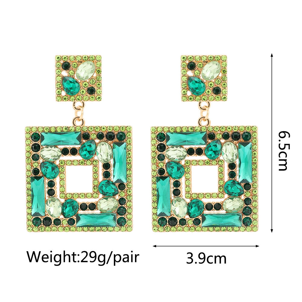 1 Pair Square Gemstone Drop Earrings - Trendy Fashion Jewelry