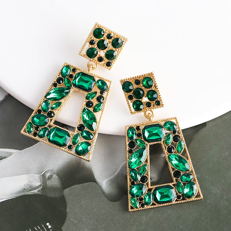 Elegant Vintage Square Rhinestone Drop Earrings